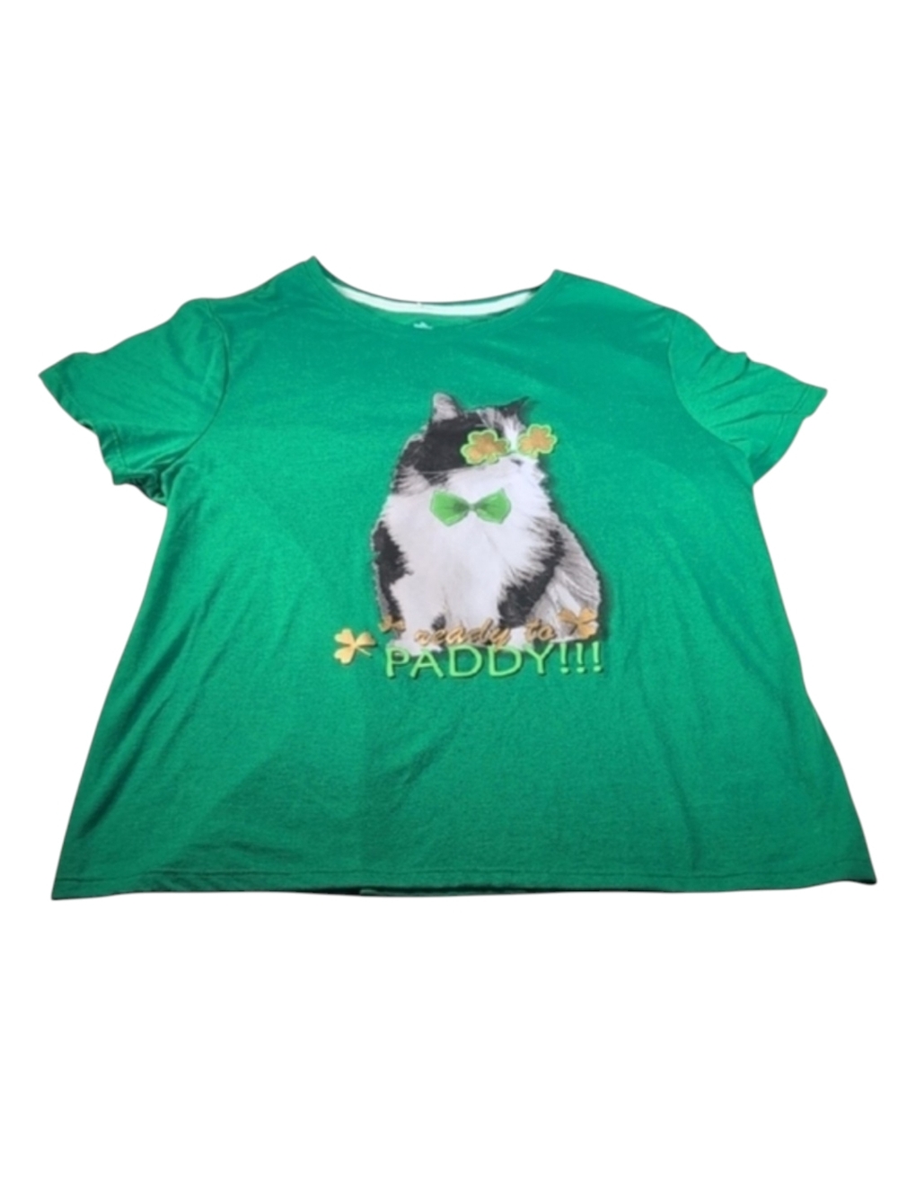 St. Patrick's Day Green T-Shirt with Cat Graphic Size XL